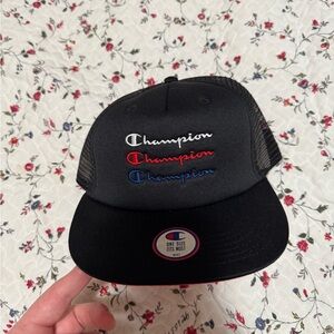 Champion Black Snapback Hat with Embroidered Logo